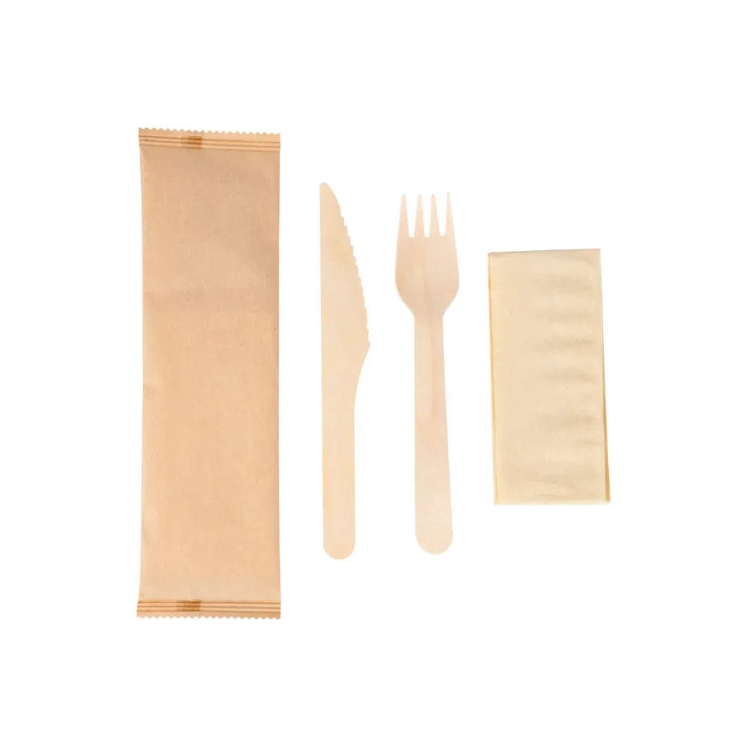 Eco Friendly Individual Wrapped Disposable Wooden Knife Fork Spoon Spork Cutlery for Party Camping