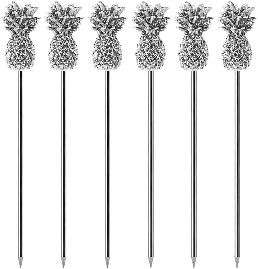 Silver Wholesales Stainless Steel Pineapple Martini Cocktail Picks for Fruit Cocktail