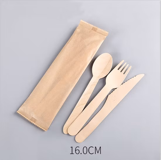 Custom Printed Disposable Natural Safe Wooden Spoon Fork Knife Cutlery Set