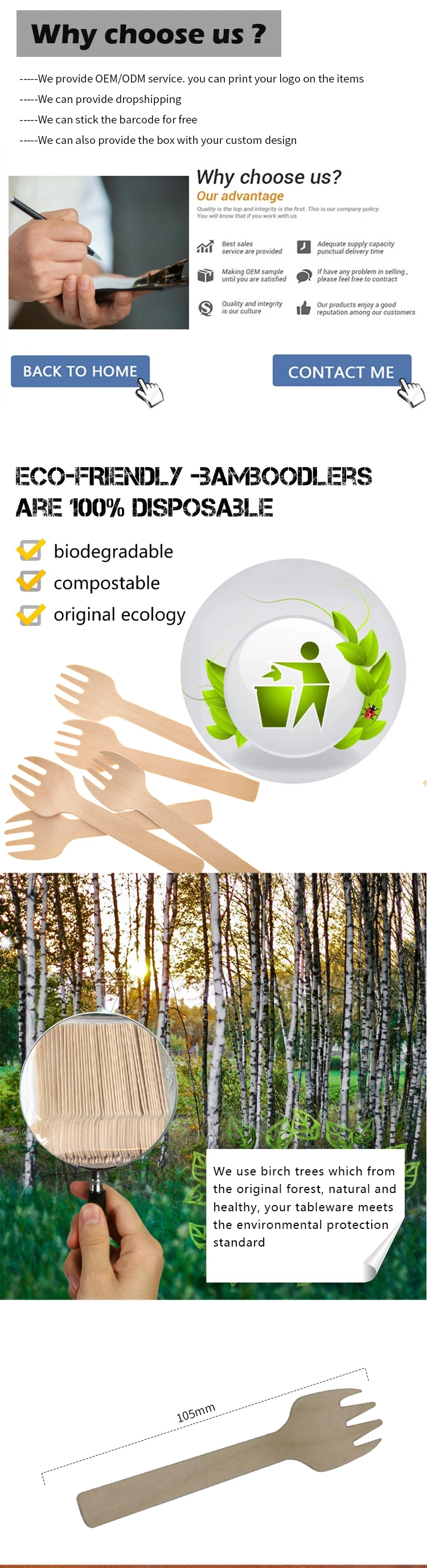 China Manufacturer 100% Natural Compostable Eco Wooden Cutlery Sporks