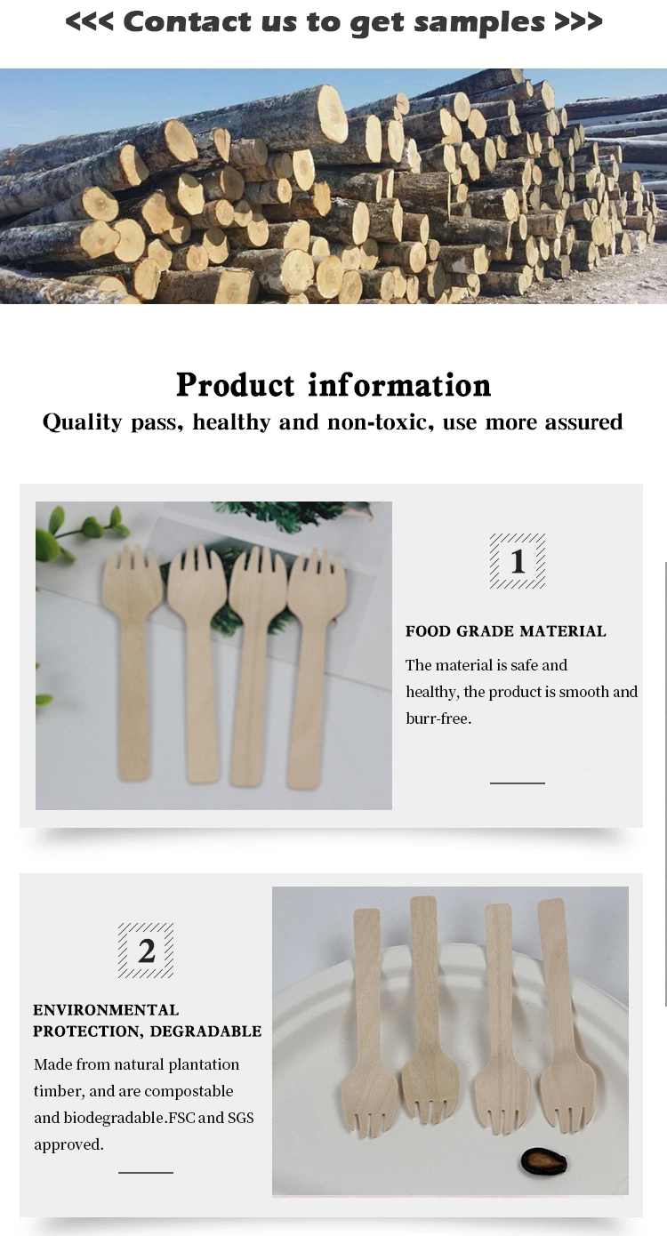 Disposable Wooden Cutlery Biodegradable Compostable Natural Birchwood Spork 10.5cm