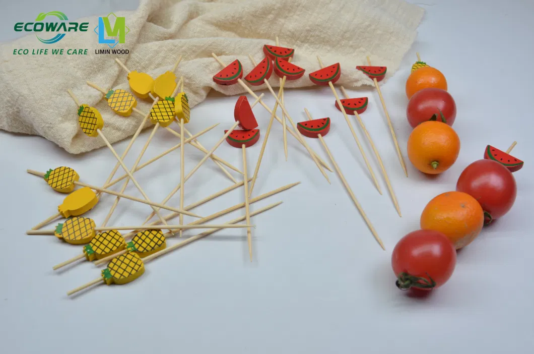 High Quality Disposable Party Colorful Bamboo Wood Food Pick Bamboo Stick Skewers