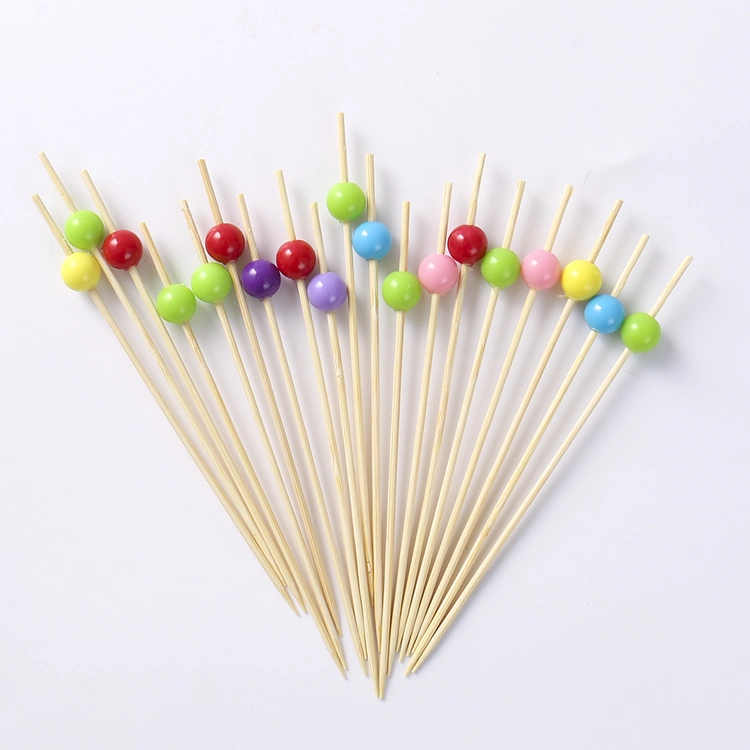 Wooden Flower Bead Bamboo Cocktail Picks Skewers Stick with Logo Printing