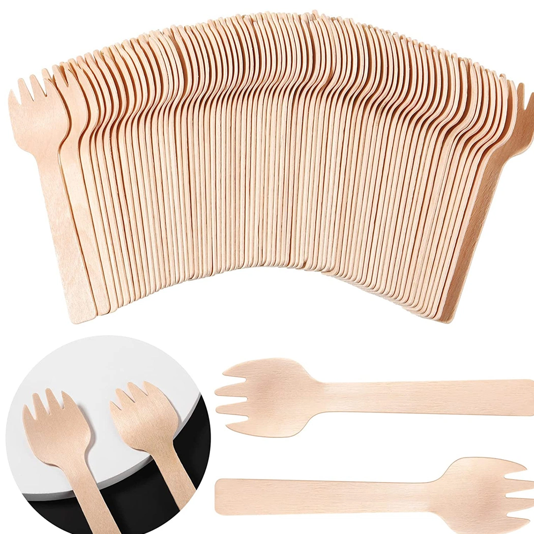 Disposable Wooden Mini Forks Small Sporks Cutlery Compostable Forks