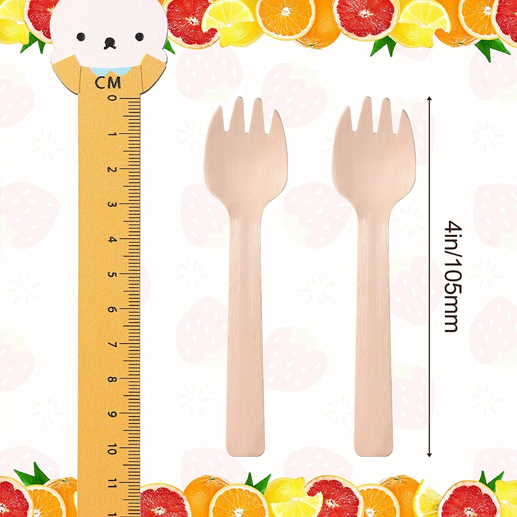 Disposable Wooden Mini Forks Small Sporks Cutlery Compostable Forks