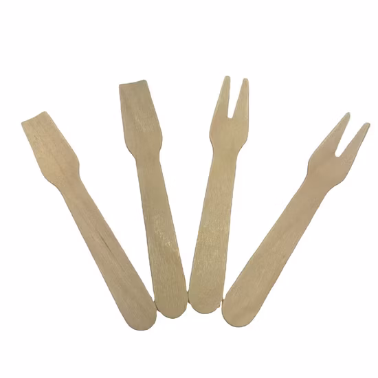 94mm Wooden Small Fruit Fork Cutlery Set/Bulk Sale Disposable Compostable Birch Wood Cutlery